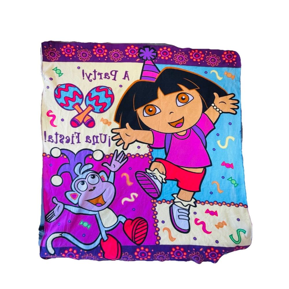 Vintage Dora The Explorer Fleece Blanket 2004 Nick Jr Viacom Boots Fiesta Party